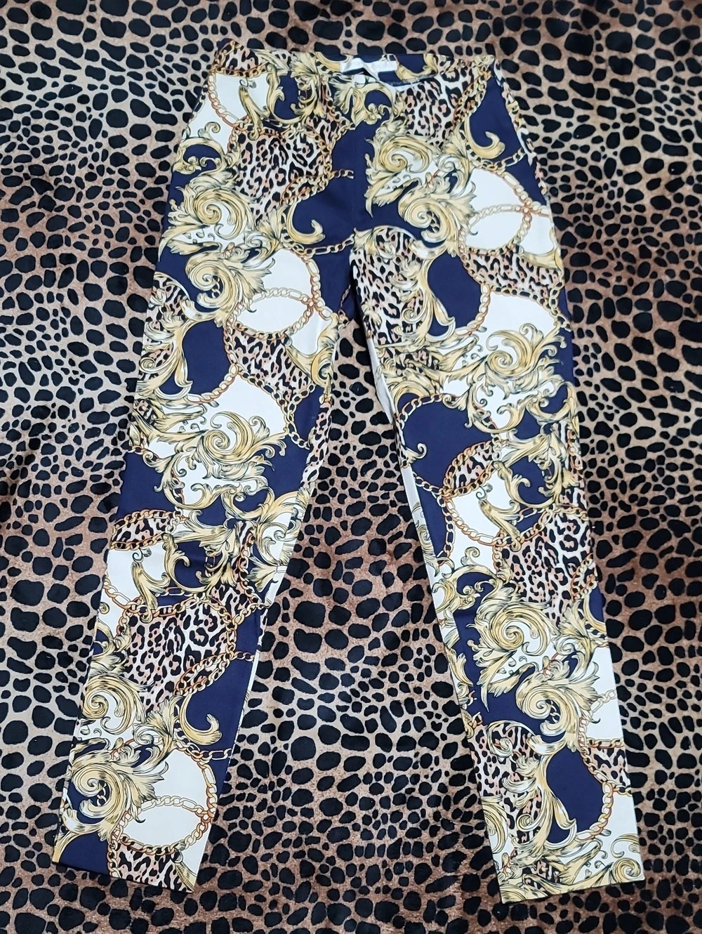 Boston Proper Printed Pants in Blue & Gold Size 4 Like New